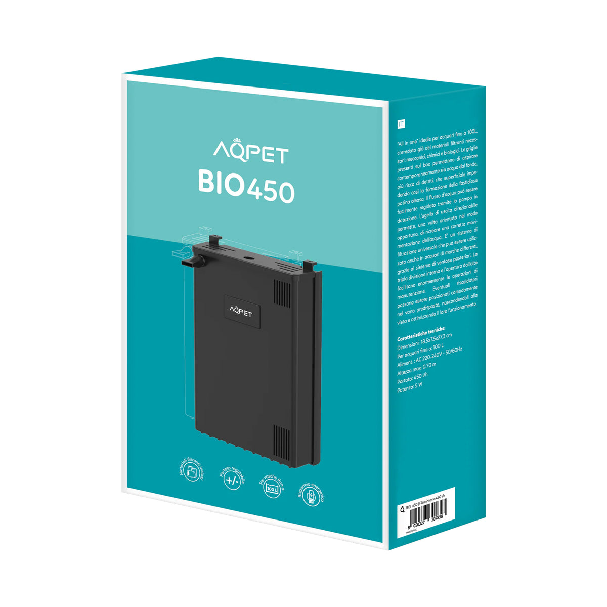 AQPET BIO FILTRO INTERNO COMPLETO UNIVERSAL DE 450 LT/H - 100 LT