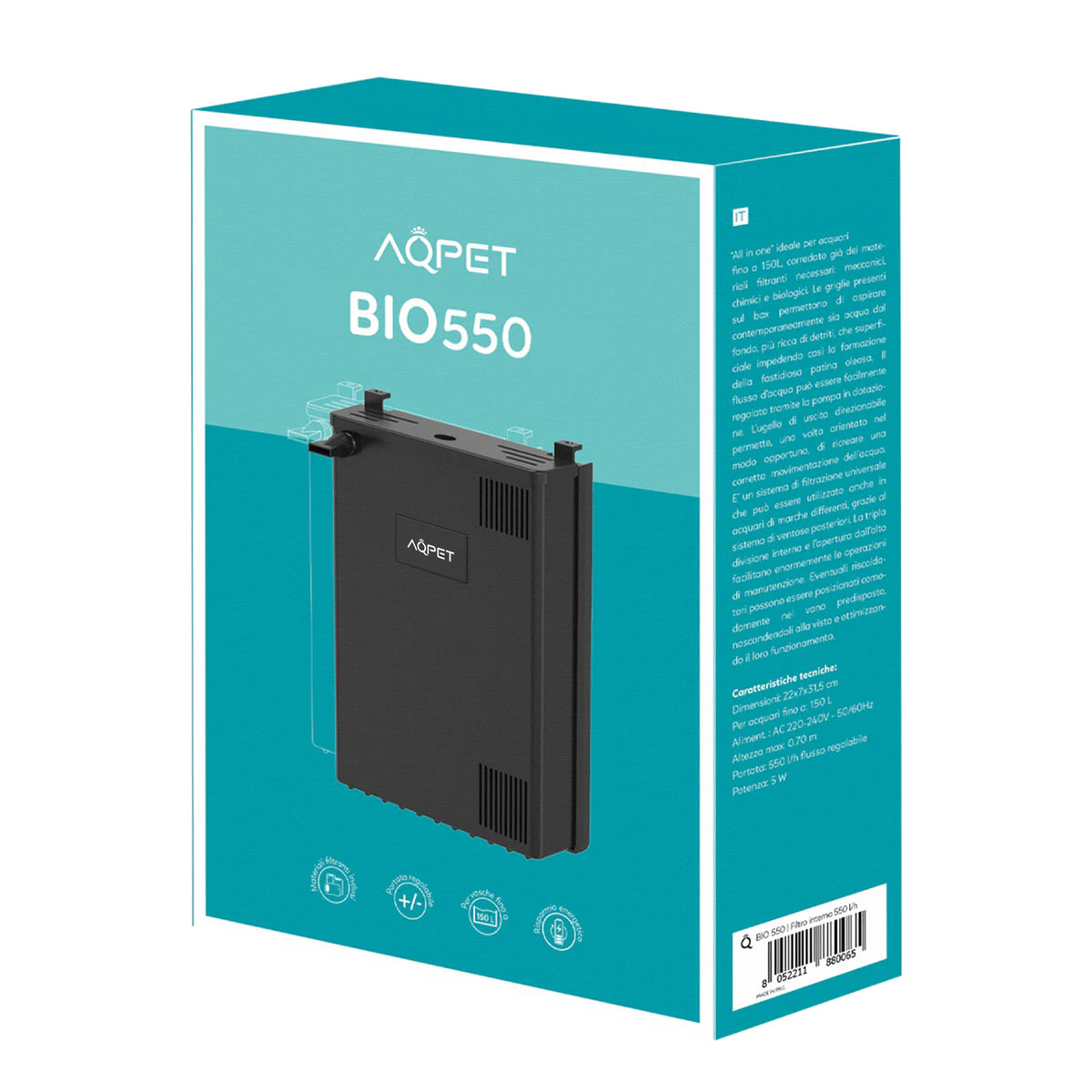 AQPET BIO FILTRO INTERNO COMPLETO UNIVERSAL DE 550 LT/H - 150 LT