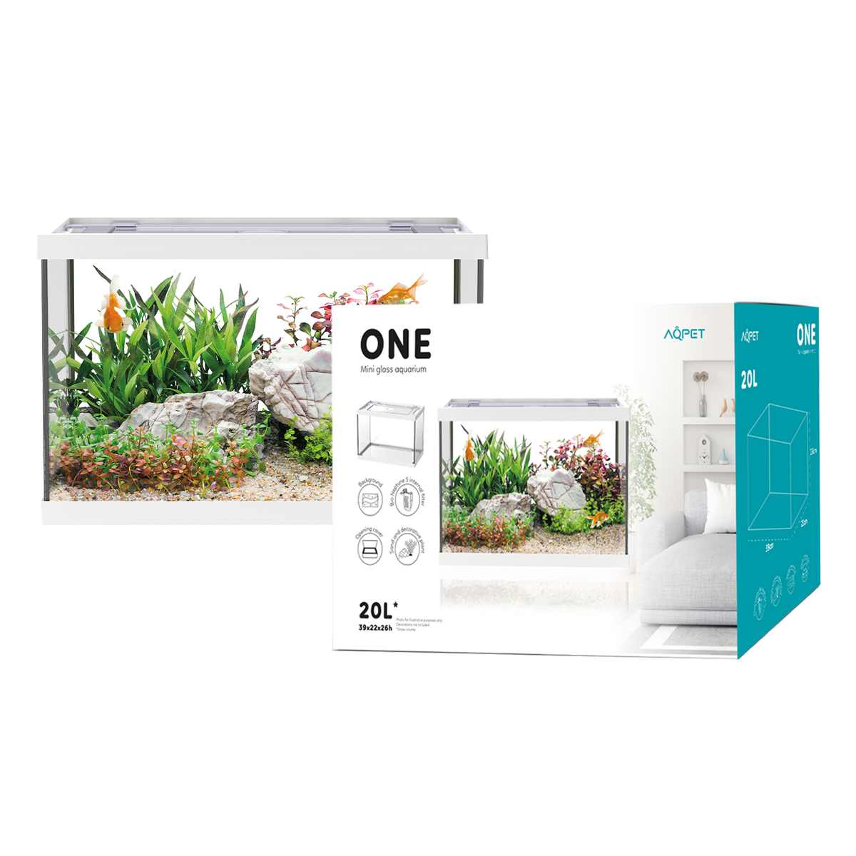 AQPET ACUARIO ONE MINI DE VIDRIO 20 LT 39x22x26h BLANCO