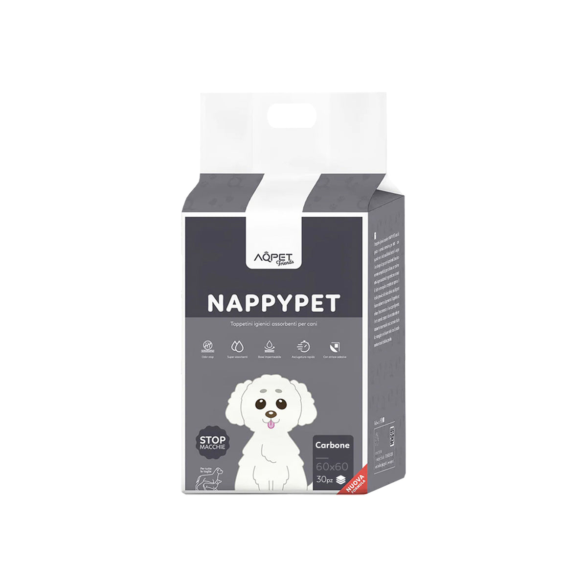 AQPET FRIENDS Alfombrillas higiénicas de carbón, tamaño 30, 30 unidades, para perros, ultraabsorbentes, antiolores, impermeables, para adiestramiento de cachorros, higiene del hogar, con carbón activado, higiene diaria