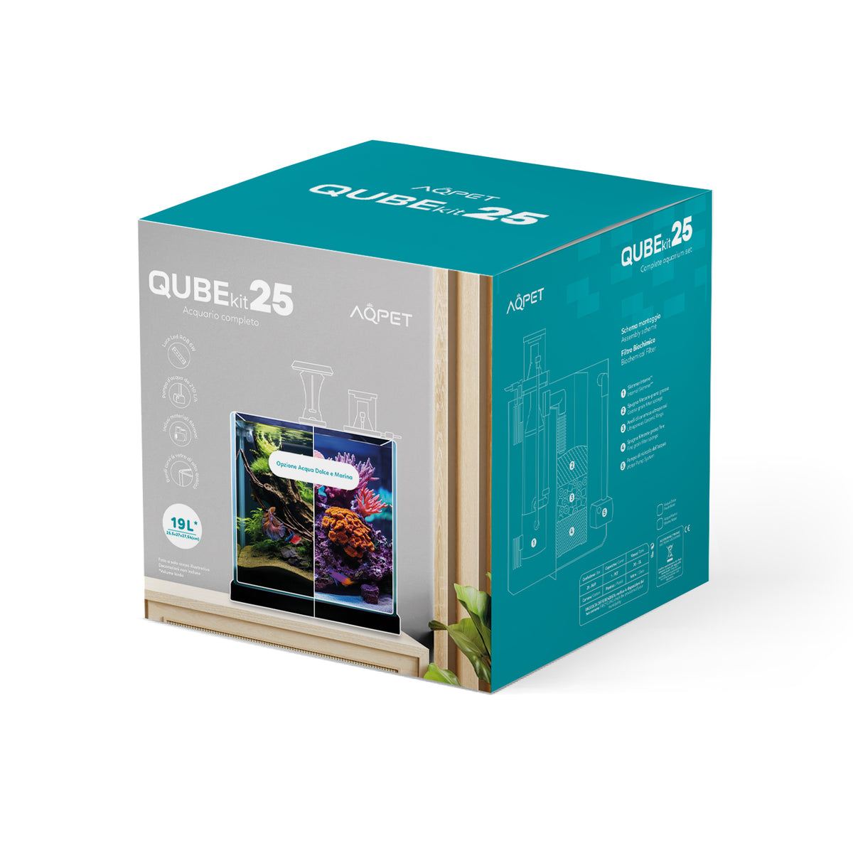 AQPET ACUARIO DE VIDRIO QUBE 25, KIT COMPLETO CON LUZ + BOMBA + MATERIALES FILTRANTES