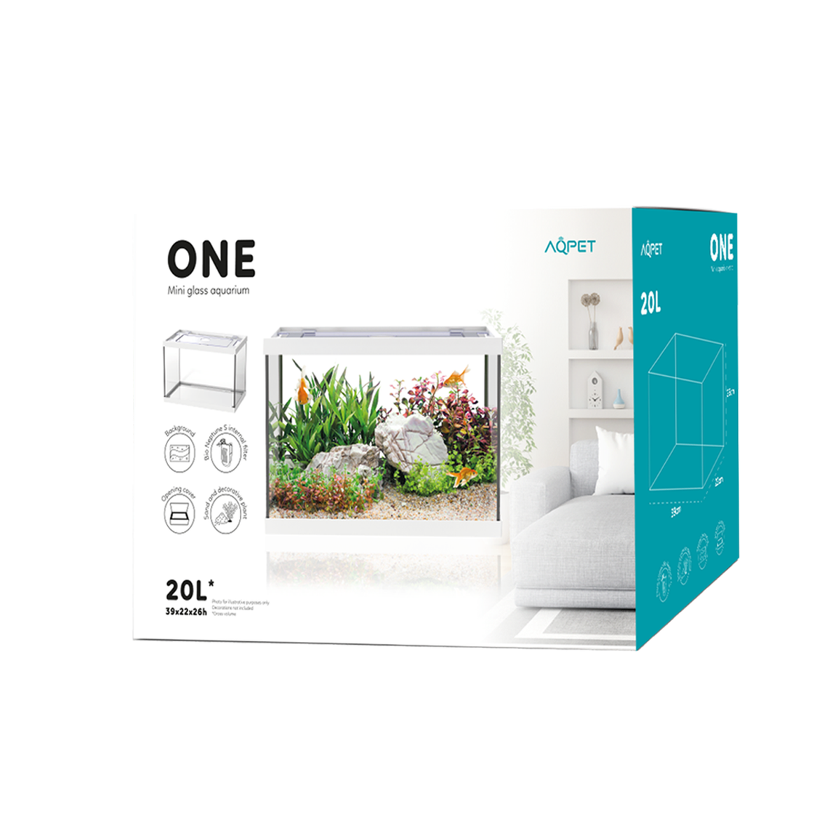 AQPET ACUARIO ONE MINI DE VIDRIO 20 LT 39x22x26h BLANCO