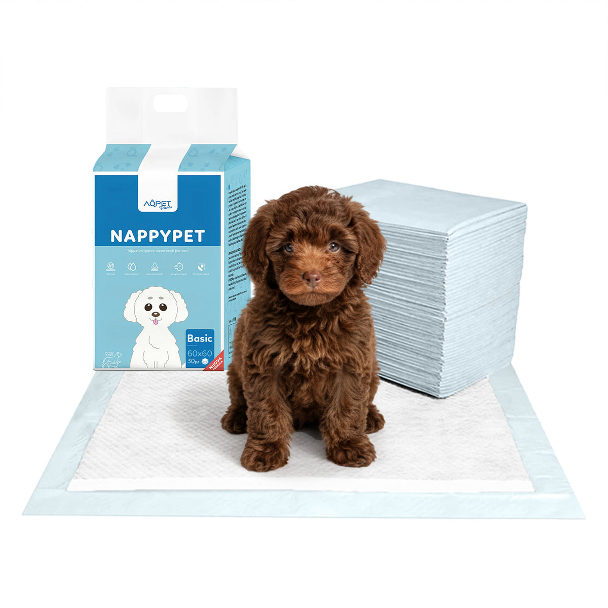 AQPET FRIENDS Alfombrillas higiénicas Basic, tamaño 30, 30 unidades, para perros, ultraabsorbentes, antiolores, impermeables, para adiestramiento de cachorros, higiene del hogar, higiene diaria