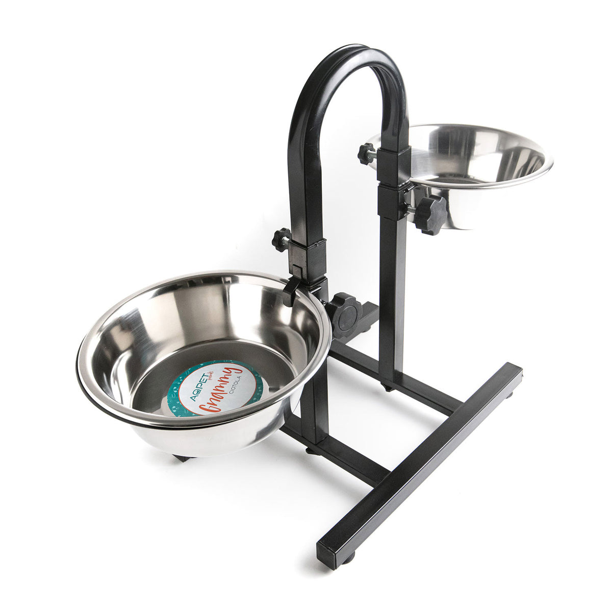 AQPET FRIENDS Gnammy Soporte U con 2 cuencos elevados de acero inoxidable, altura regulable, para perros, gatos y animales pequeños, 2x2500 ml, 25 cm