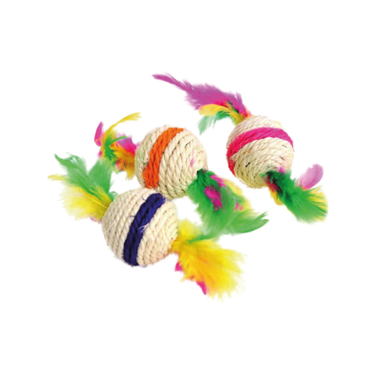 AQPET FRIENDS Juguete para gatos Bola de sisal con plumas y cascabel - 4,5/16 cm Juego para gatos