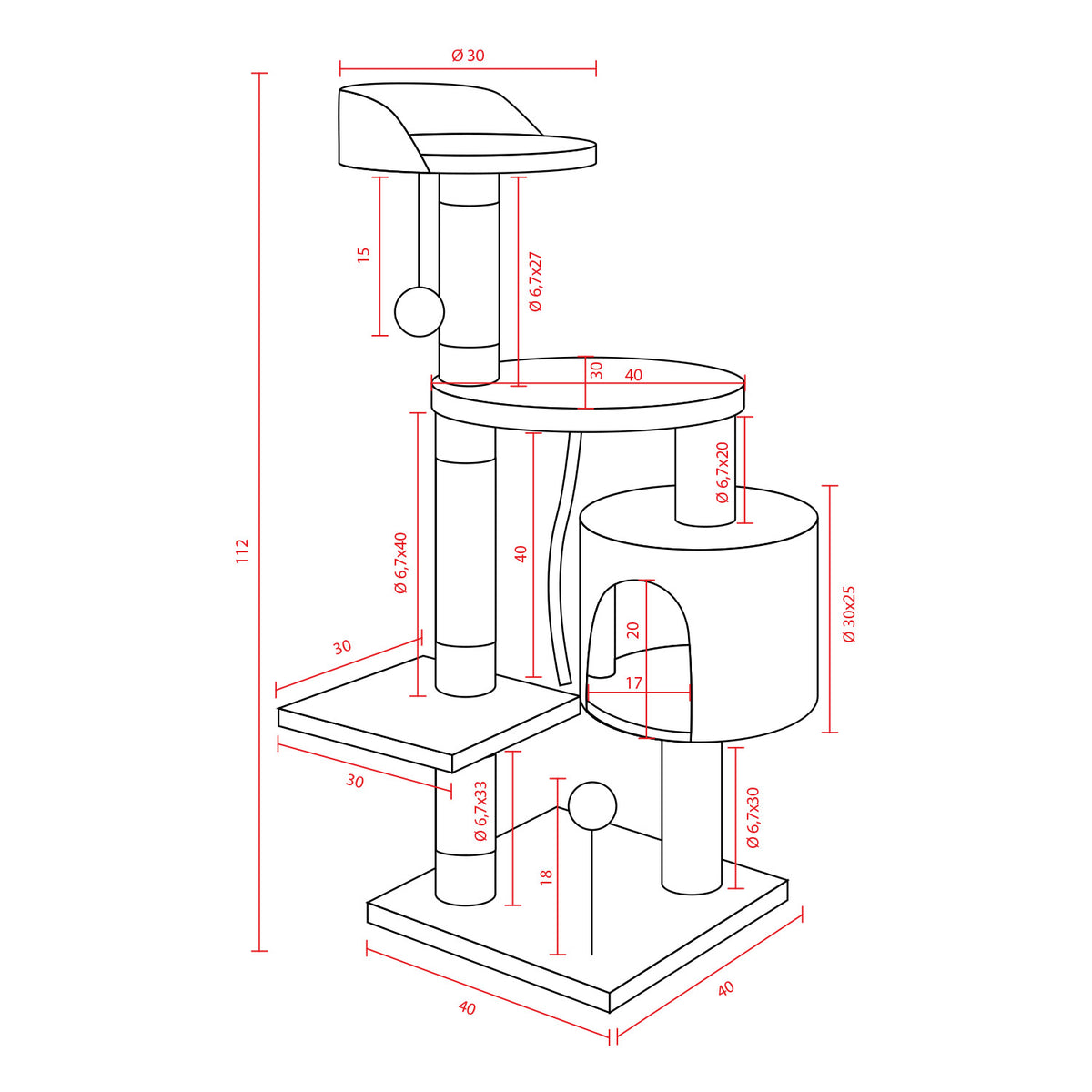 AQPET FRIENDS Rascador para gatos Amsterdam de 112 cm con caseta, árbol, parque de juegos y juguete, color gris