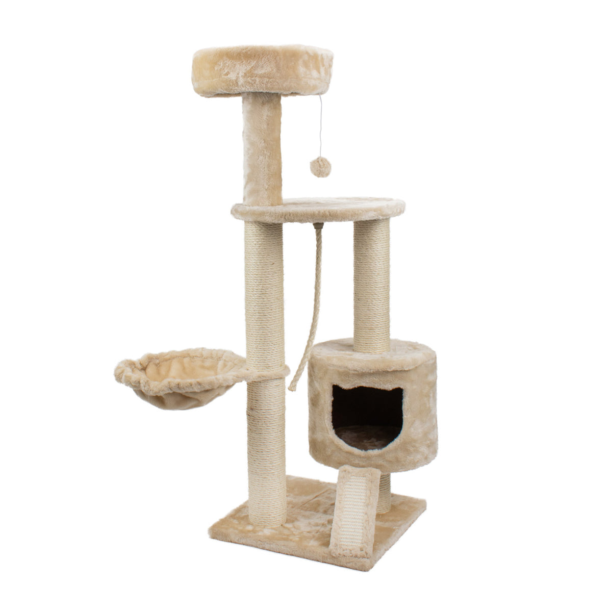 AQPET FRIENDS Rascador para gatos Athens de 115 cm con caseta, árbol, parque de juegos y juguete, color beige