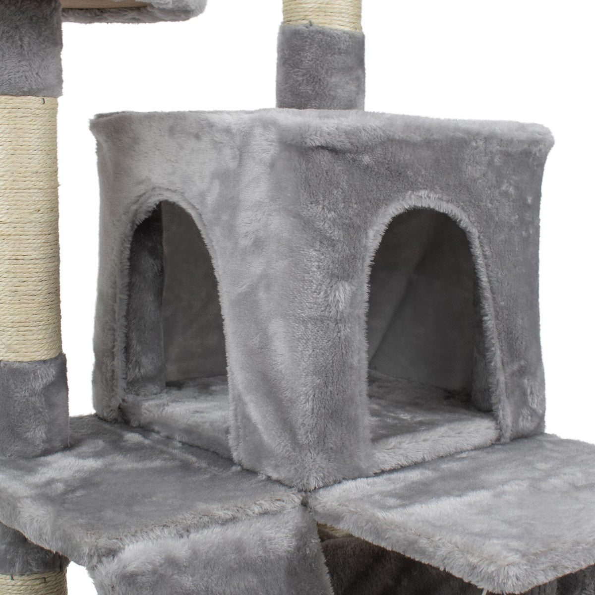 AQPET FRIENDS Rascador para gatos Berlin de 135 cm con caseta, árbol, parque de juegos y juguete, color gris