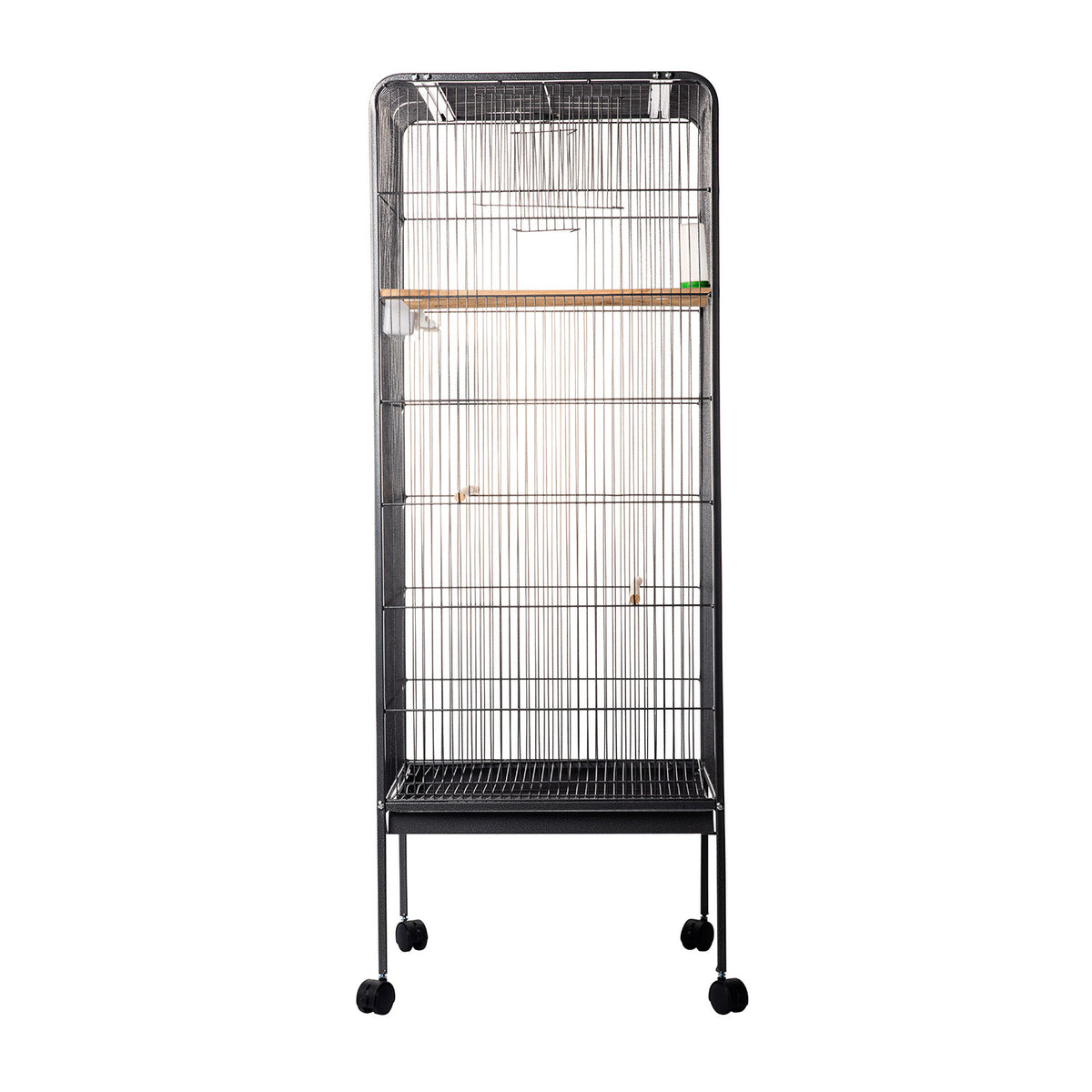 AQPET FRIENDS Pajarera para canarios y aves, jaula completa de metal sin techo, apta para interior, dimensiones 146x54x54 cm, color negro