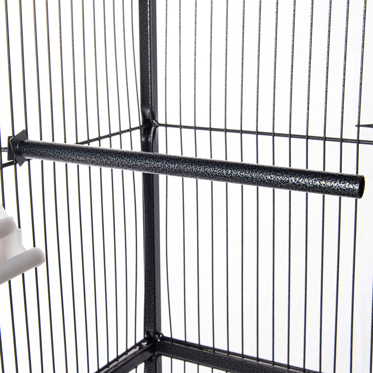 AQPET FRIENDS Pajarera con techo para aves grandes y canarios, jaula metálica con pedestal y ruedas, apta para interior y exterior, dimensiones 157x52x52 cm, negra