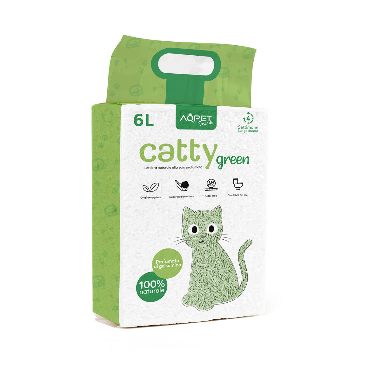 AQPET FRIENDS Catty Green arena para gatos de soja con aroma a jazmín 6LT, superabsorbente, antiolores, higiene para gatos