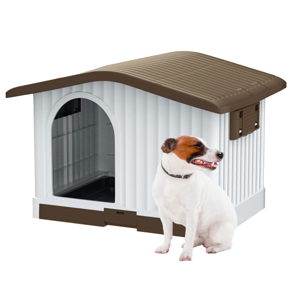 AQPET FRIENDS Villa Caseta de plástico - 87 X 74 X 61 H, color marrón, para perros y gatos, comodidad y descanso