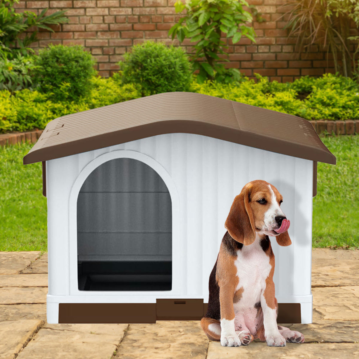 AQPET FRIENDS Villa Caseta de plástico - 87 X 74 X 61 H, color marrón, para perros y gatos, comodidad y descanso