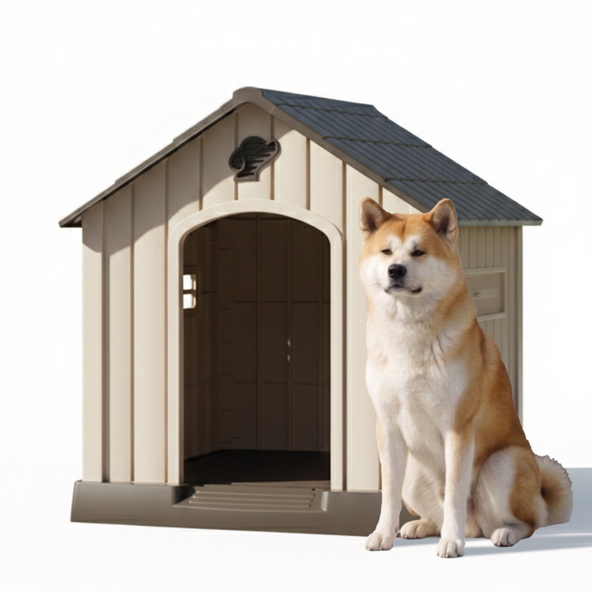 AQPET FRIENDS Caseta de plástico impermeable para perros, para exteriores e interiores – Casita con suelo elevado y sistema de ventilación – Refugio resistente