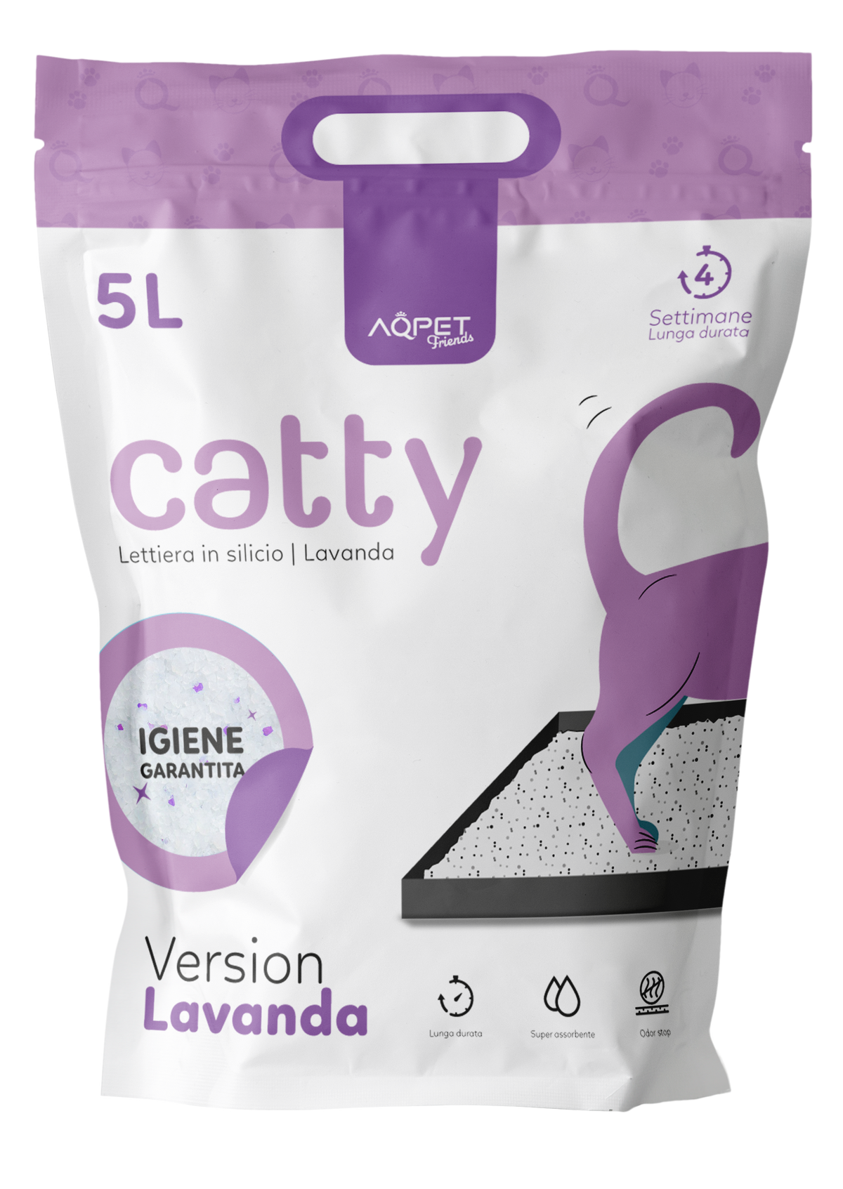 AQPET FRIENDS Bandeja sanitaria de sílice Catty con aroma a lavanda para gatos Súper absorbente Control de olores Higiene felina
