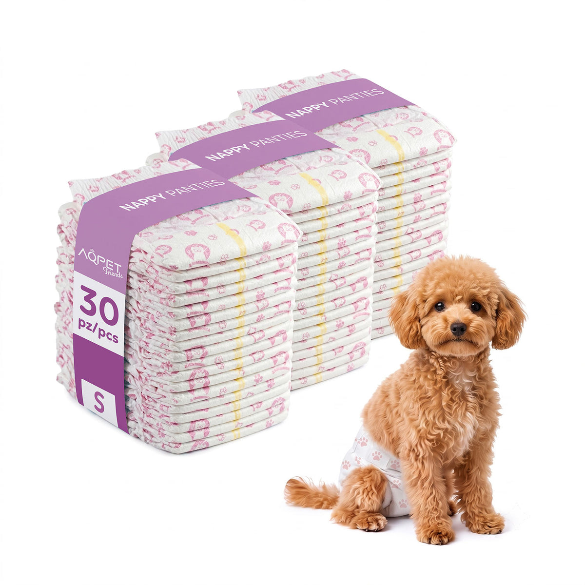 AQPET FRIENDS Nappy Panties Pañales de banda para perras 30 unidades Absorbentes Higiene diaria