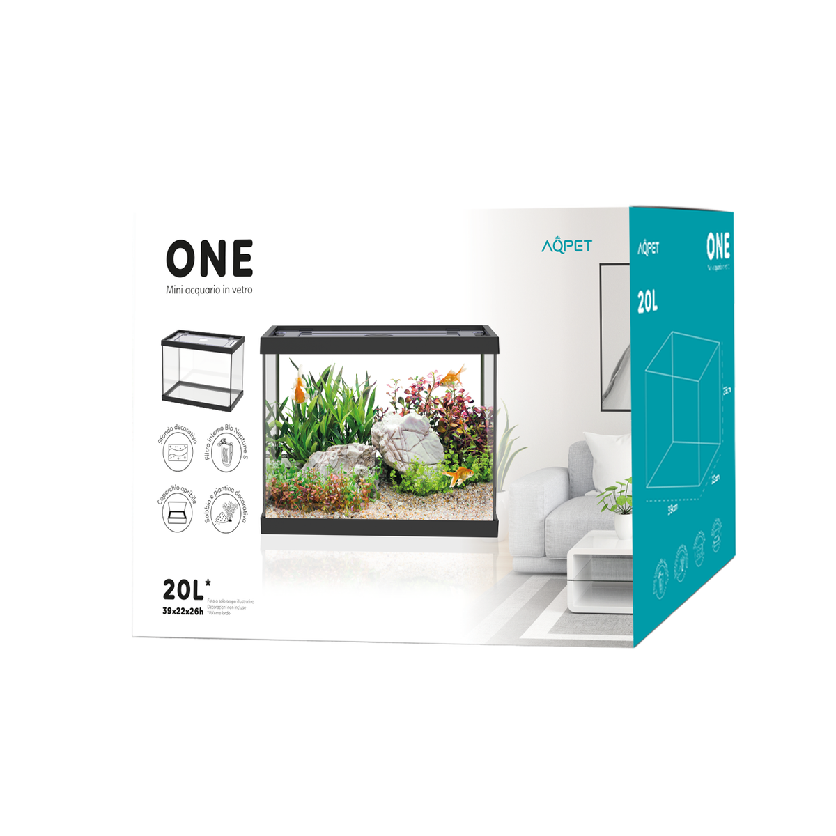 AQPET ACUARIO ONE MINI DE VIDRIO 20 L 39x22x26h NEGRO