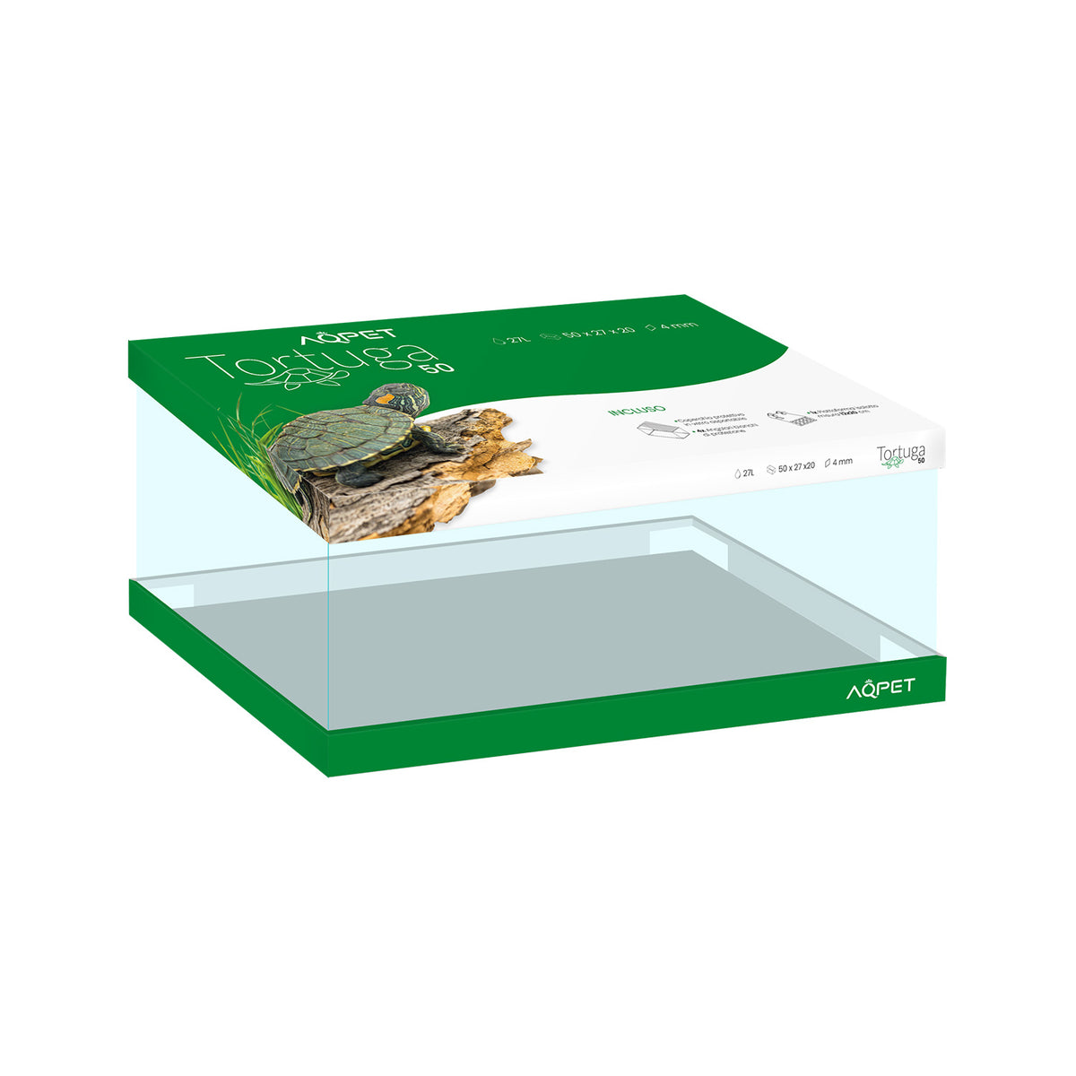 AQPET TORTUGUERA DE VIDRIO TORTUGA 50 - 50X27X20 CM CON ISLOTE