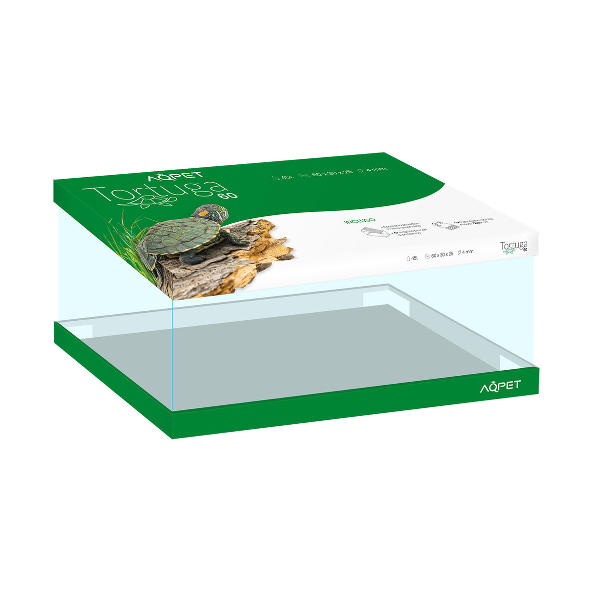 AQPET TORTUGUERA DE VIDRIO TORTUGA 60 - 60X30X25 CM CON ISLOTE