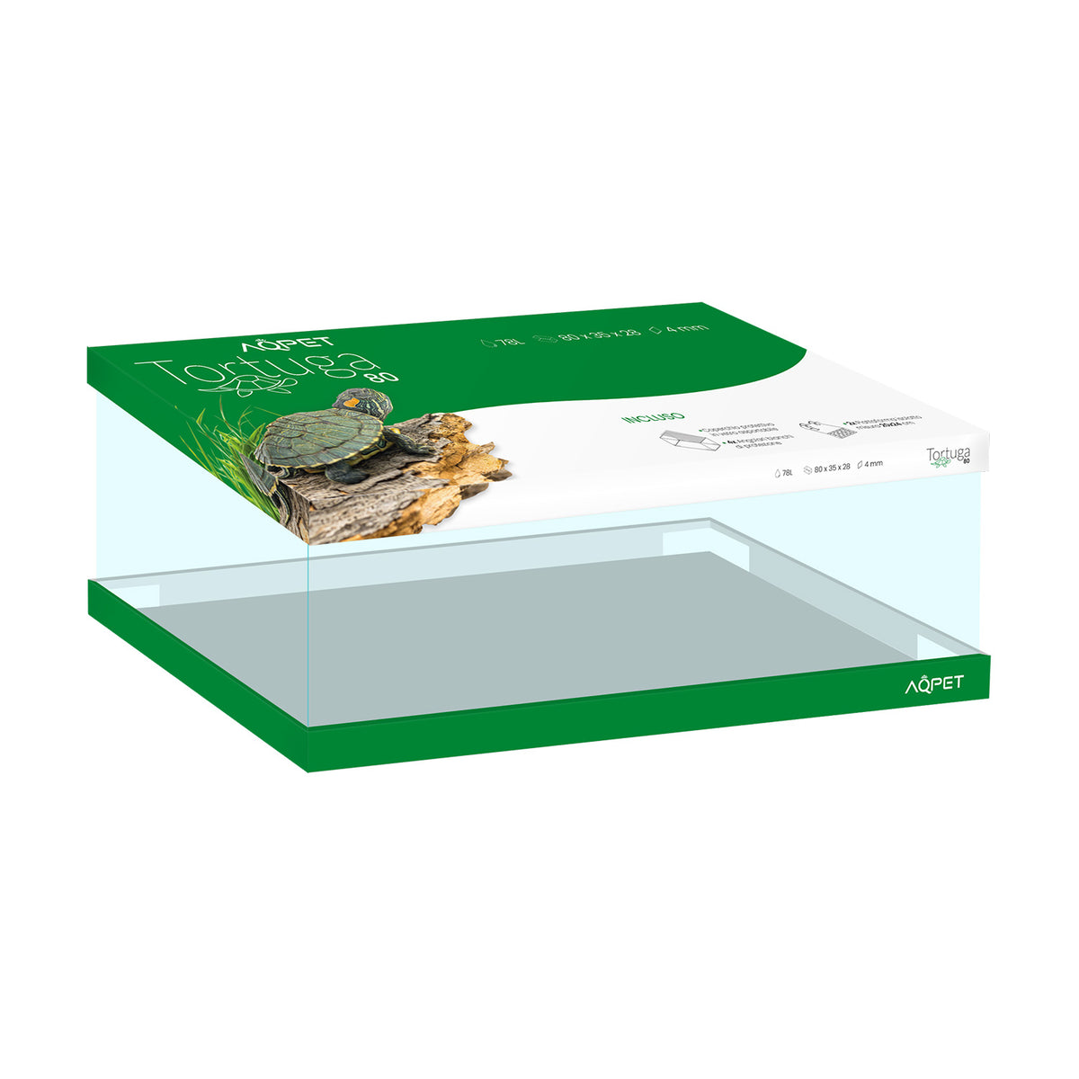 AQPET TORTUGUERA DE VIDRIO TORTUGA 80 - 80X35X28 CM CON ISLOTE