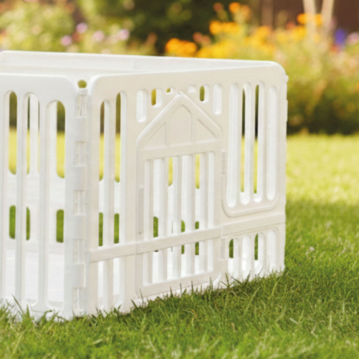 AQPET FRIENDS Parque para perros de interior de plástico con puerta, 97x97x60h cm – Parque modular blanco para cachorros y animales domésticos – Recinto para el hogar, gatos y perros