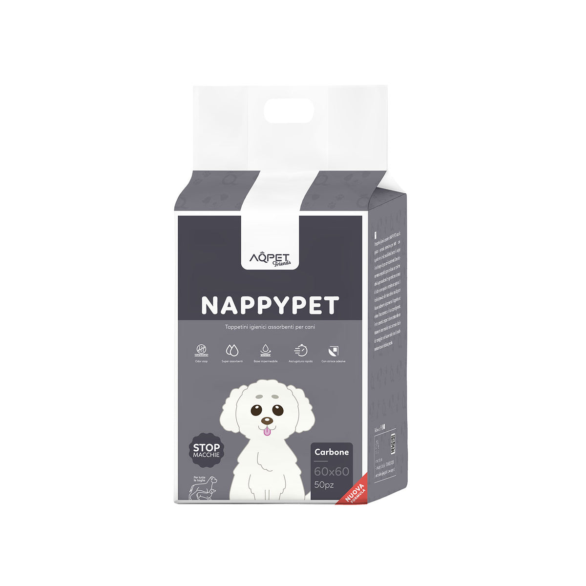 AQPET FRIENDS Alfombrillas higiénicas de carbón, tamaño 50 unidades, para perros, ultraabsorbentes, antiolor, impermeables, adiestramiento de cachorros, higiene del hogar, carbón activo, higiene diaria