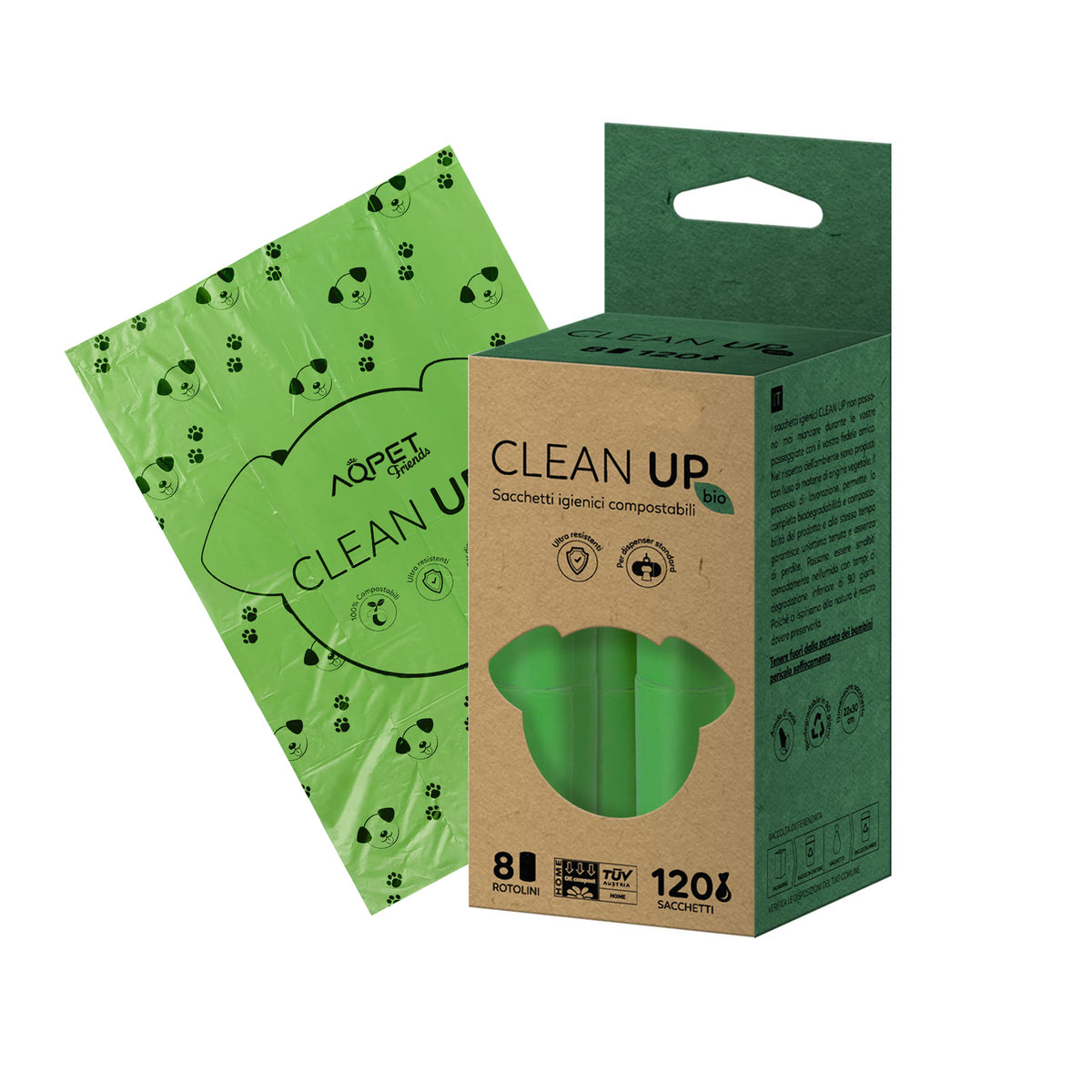 AQPET FRIENDS Clean Up Bolsas higiénicas compostables 8X15 - 120 bolsas