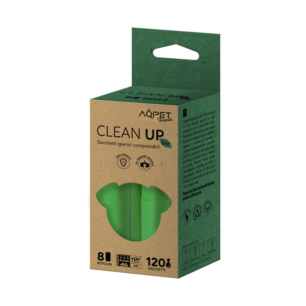 AQPET FRIENDS Clean Up Bolsas higiénicas compostables 8X15 - 120 bolsas