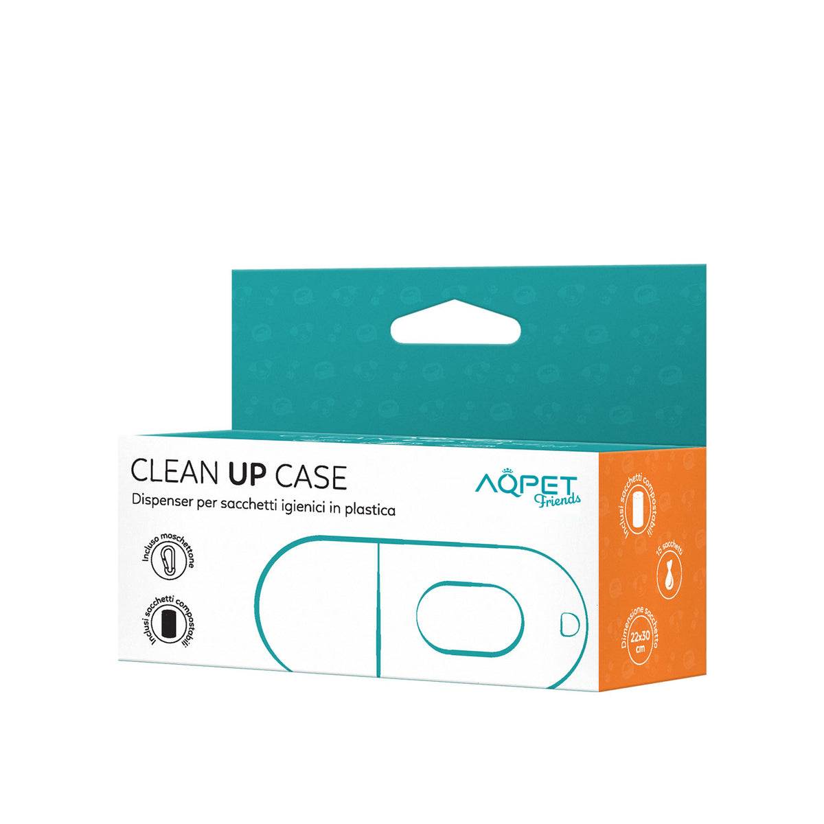 AQPET FRIENDS CleanUp Case Dispensador de bolsas higiénicas de plástico con mosquetón, incluye bolsas
