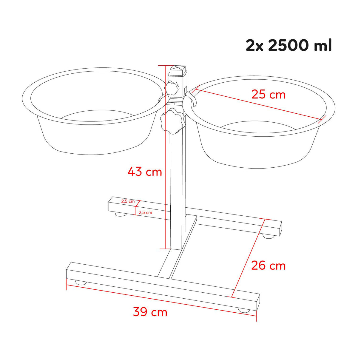 AQPET FRIENDS Gnammy Soporte H con 2 cuencos elevados de acero inoxidable, altura regulable, para perros, gatos y animales pequeños