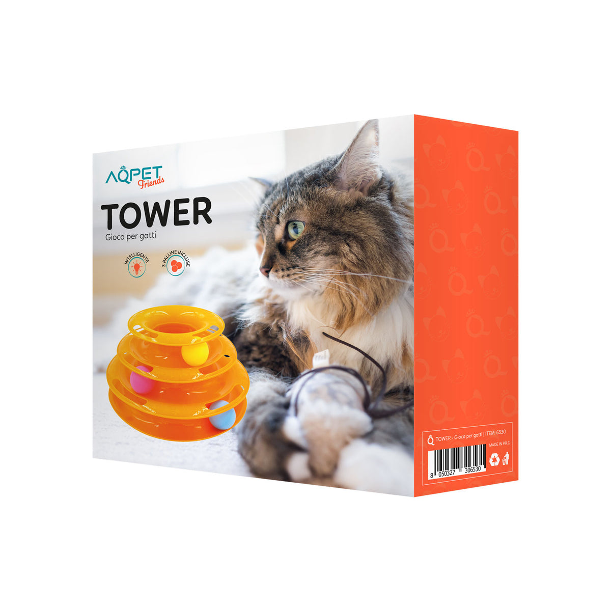 AQPET FRIENDS Juguete para gatos Torre - 25X13 cm Juego para gatos con pelota