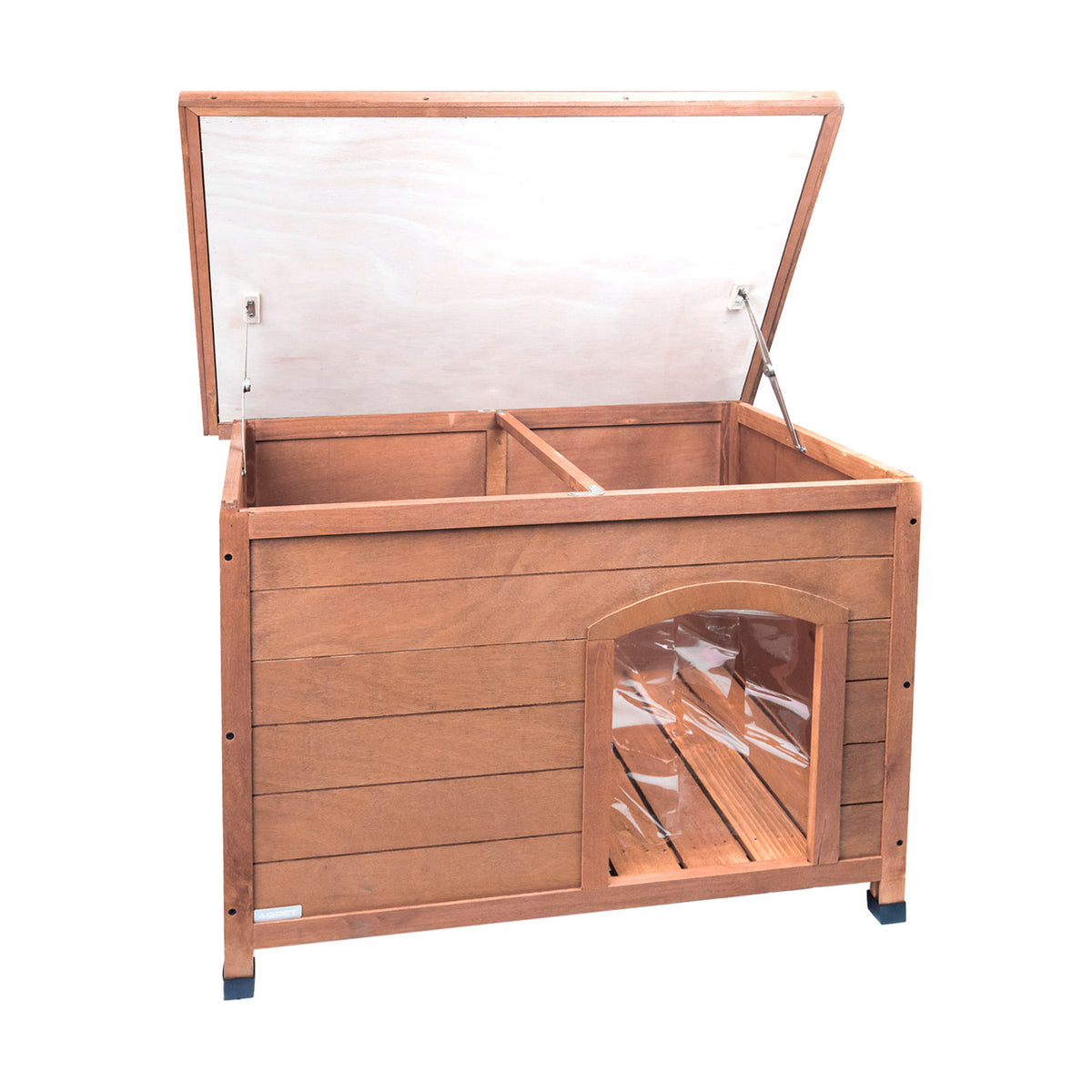 AQPET FRIENDS Baita Caseta de madera con techo abatible para perros y gatos, comodidad y descanso