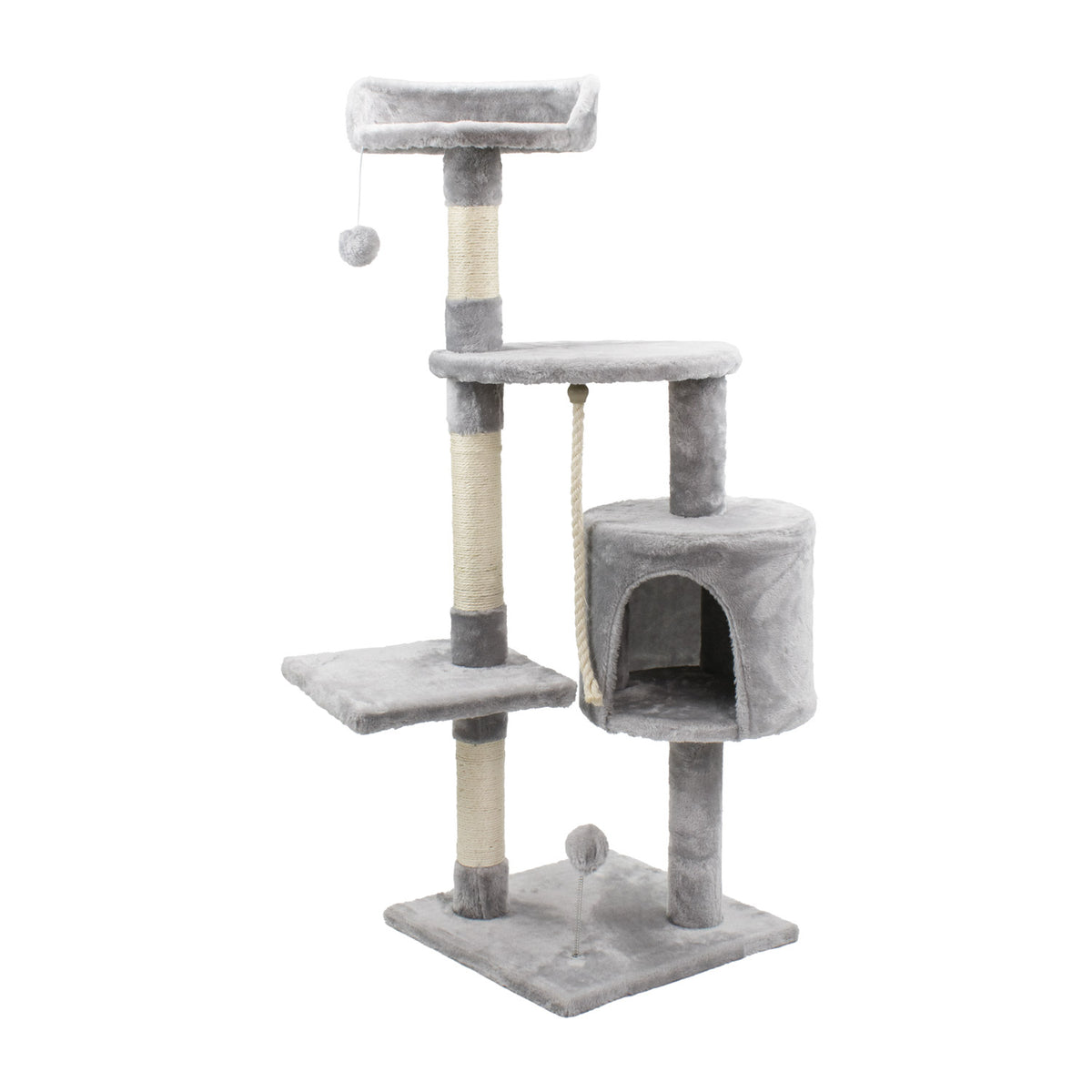 AQPET FRIENDS Rascador para gatos Amsterdam de 112 cm con caseta, árbol, parque de juegos y juguete, color gris
