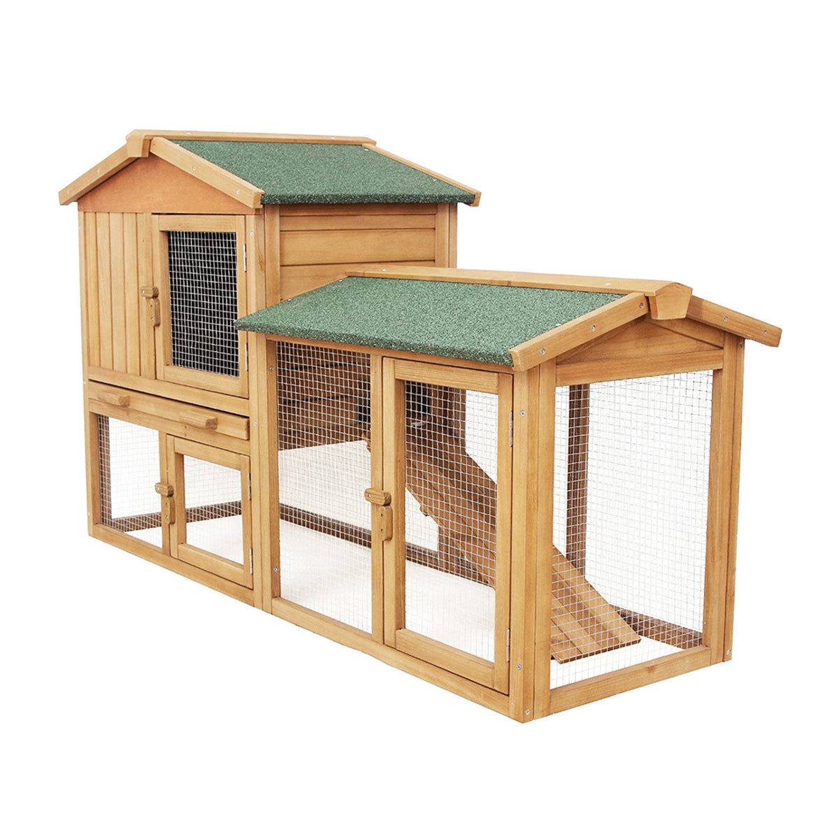 AQPET FRIENDS Jaula para conejos, conejera y gallinero con techo XL para exterior, de madera y dos niveles, 147X53X85h cm