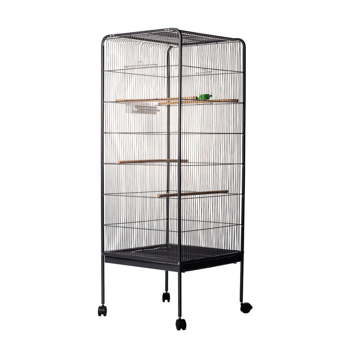 AQPET FRIENDS Pajarera para canarios y aves, jaula completa de metal sin techo, apta para interior, dimensiones 146x54x54 cm, color negro