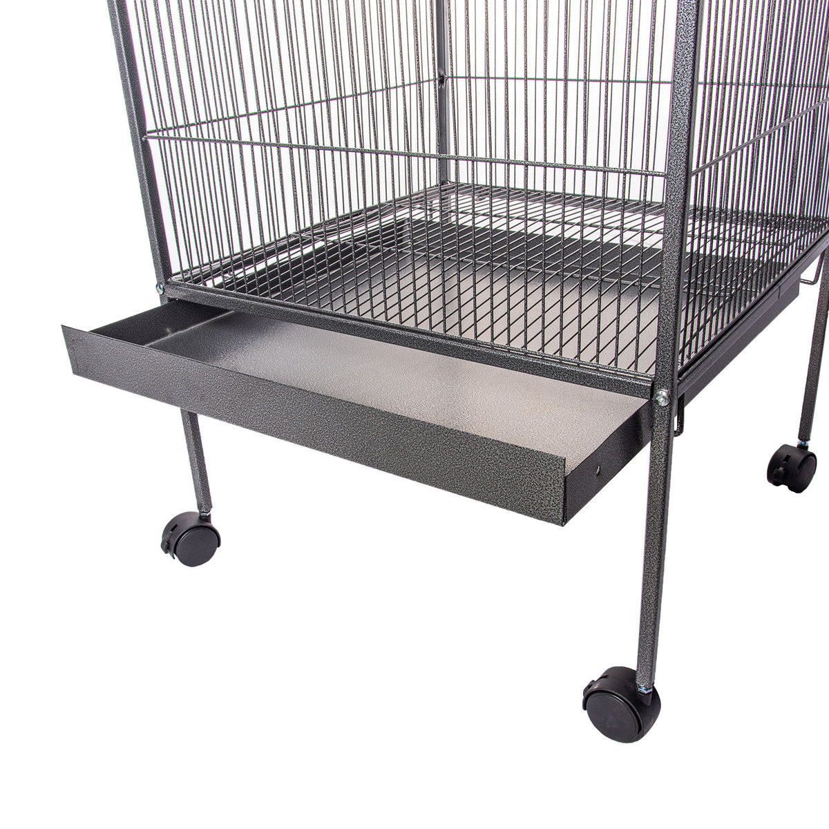 AQPET FRIENDS Pajarera con techo para aves grandes y canarios, jaula metálica con pedestal y ruedas, apta para interior y exterior, dimensiones 157x52x52 cm, negra