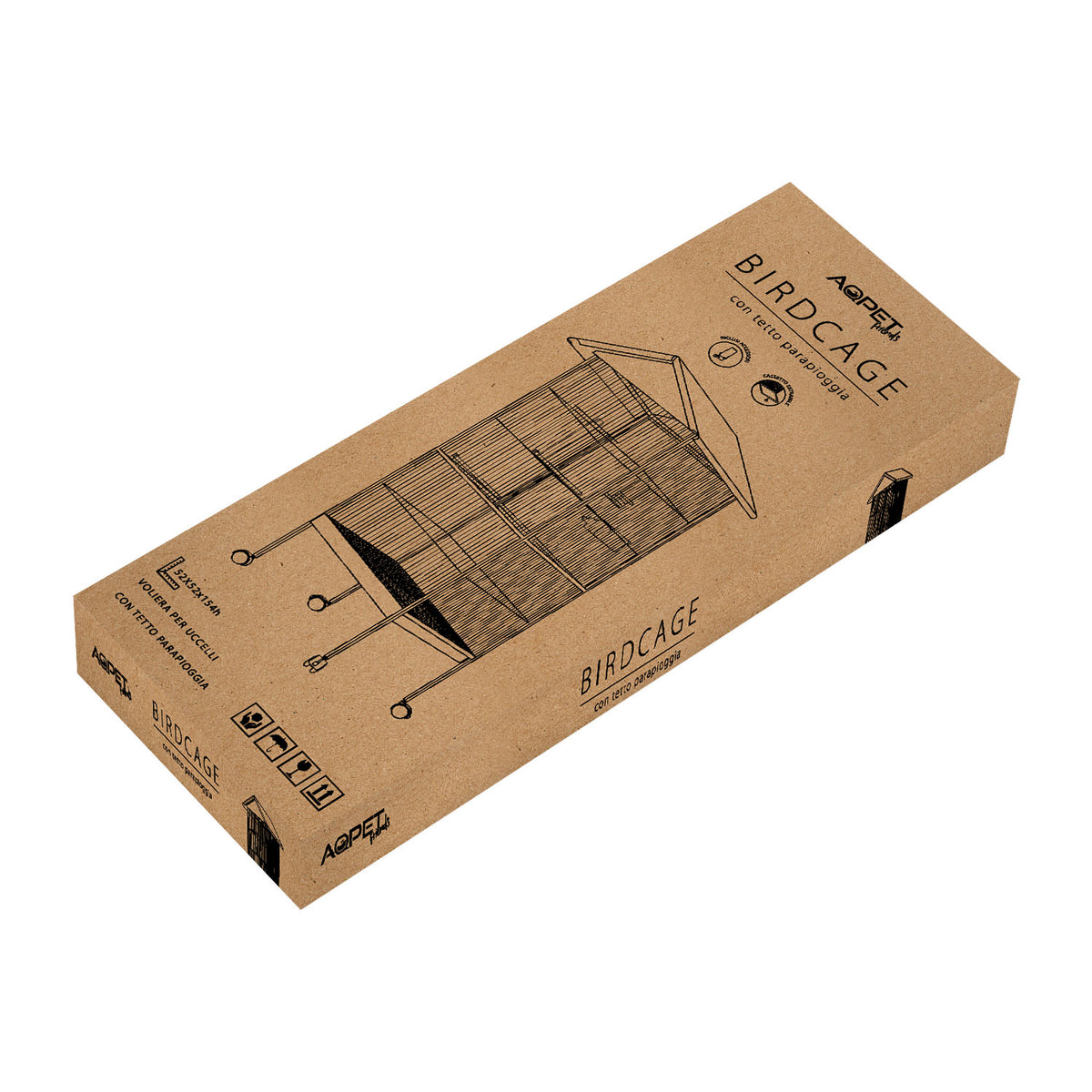 AQPET FRIENDS Pajarera con techo para aves grandes y canarios, jaula metálica con pedestal y ruedas, apta para interior y exterior, dimensiones 157x52x52 cm, negra