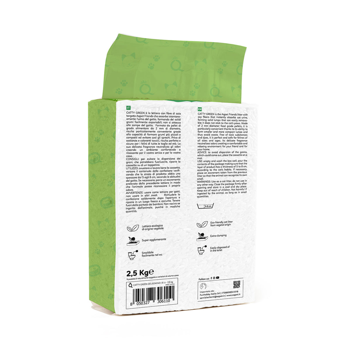 AQPET FRIENDS Catty Green arena para gatos de soja con aroma a jazmín 6LT, superabsorbente, antiolores, higiene para gatos