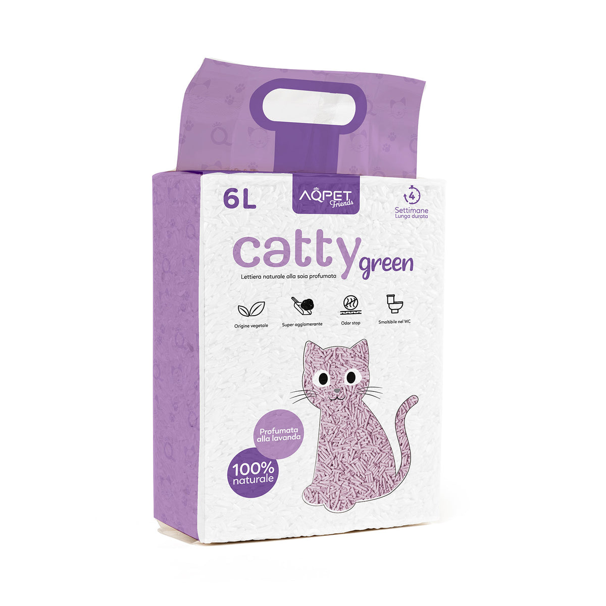 AQPET FRIENDS Catty Green Arena de soja con aroma a lavanda 6LT para gatos, súper absorbente, antiolores e higiénica