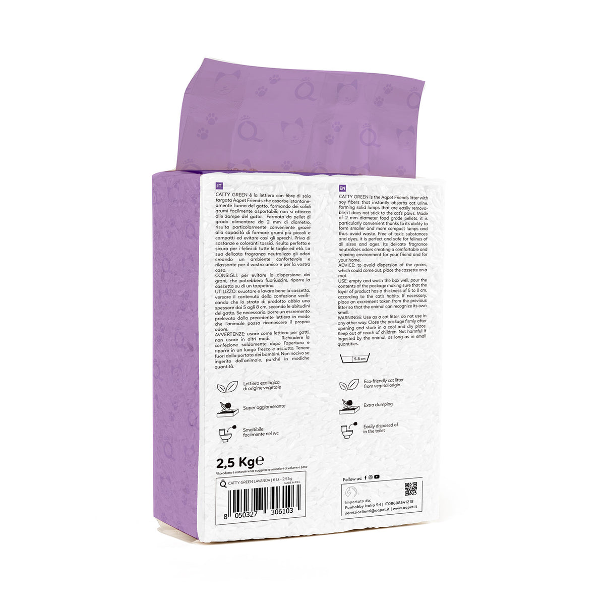 AQPET FRIENDS Catty Green Arena de soja con aroma a lavanda 6LT para gatos, súper absorbente, antiolores e higiénica