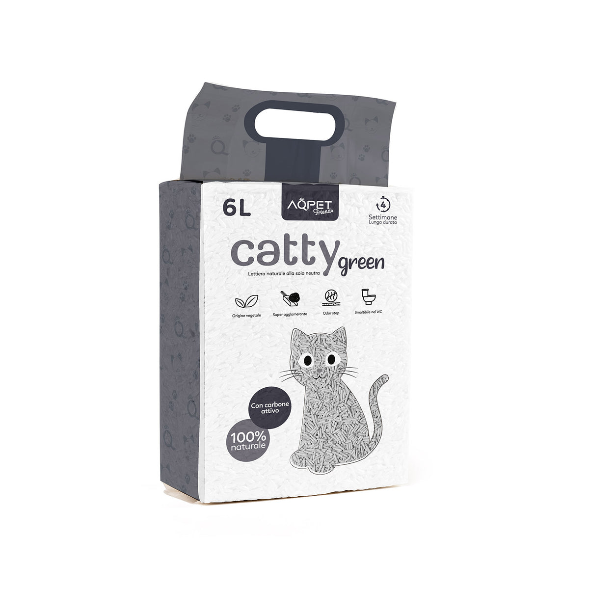 AQPET FRIENDS Catty Green arena para gatos de soja con aroma a carbón activado 6LT, superabsorbente, antiolores, higiene para gatos
