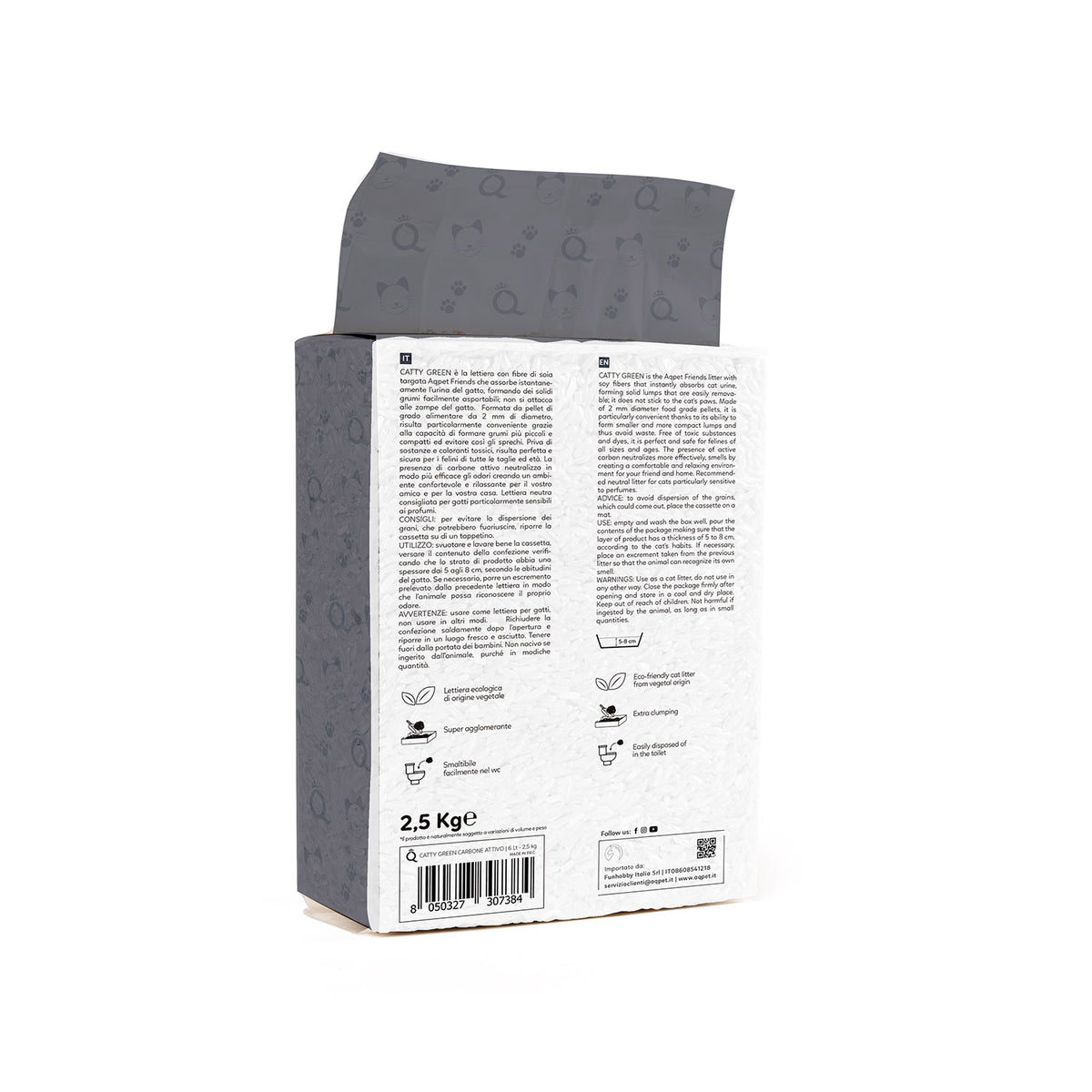AQPET FRIENDS Catty Green arena para gatos de soja con aroma a carbón activado 6LT, superabsorbente, antiolores, higiene para gatos