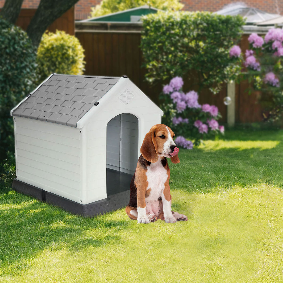 AQPET FRIENDS Chalet Caseta de plástico impermeable para perros y gatos, comodidad y descanso, para interior y exterior