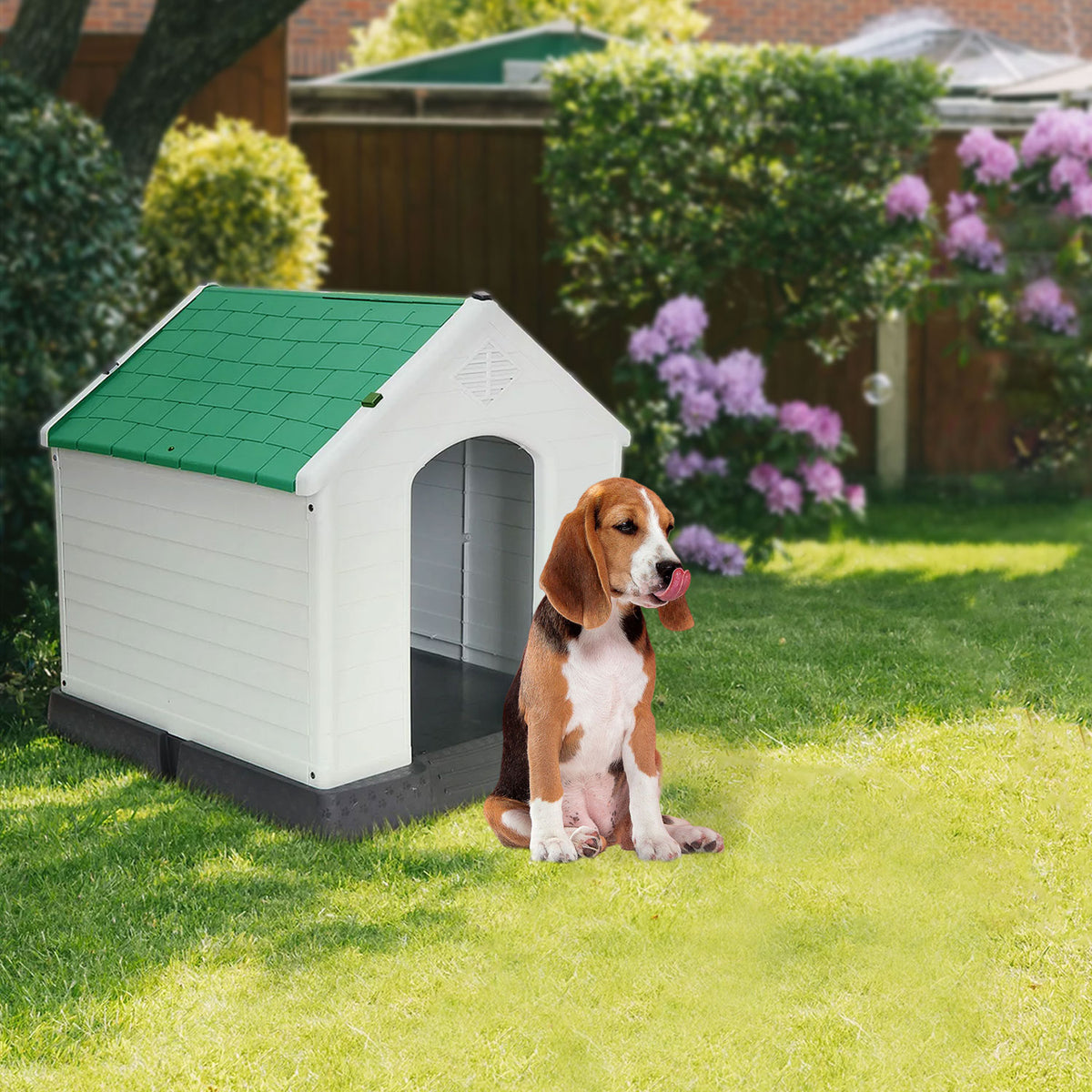 AQPET FRIENDS Chalet Caseta de plástico impermeable para perros y gatos, comodidad y descanso, para interior y exterior