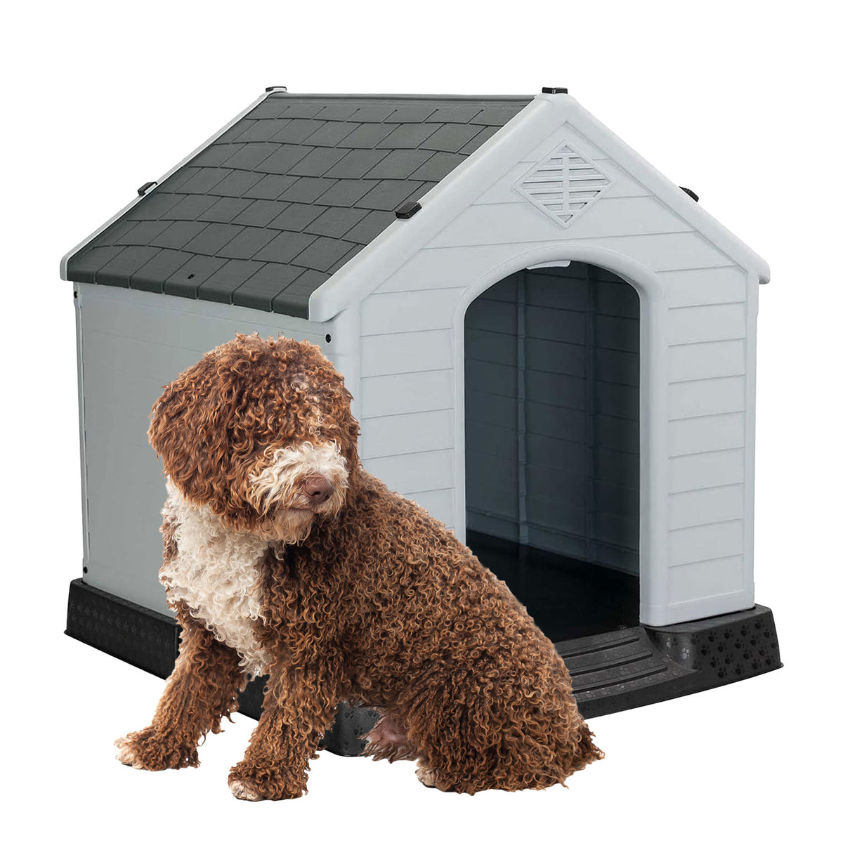 AQPET FRIENDS Chalet Caseta de plástico impermeable para perros y gatos, comodidad y descanso, para interior y exterior