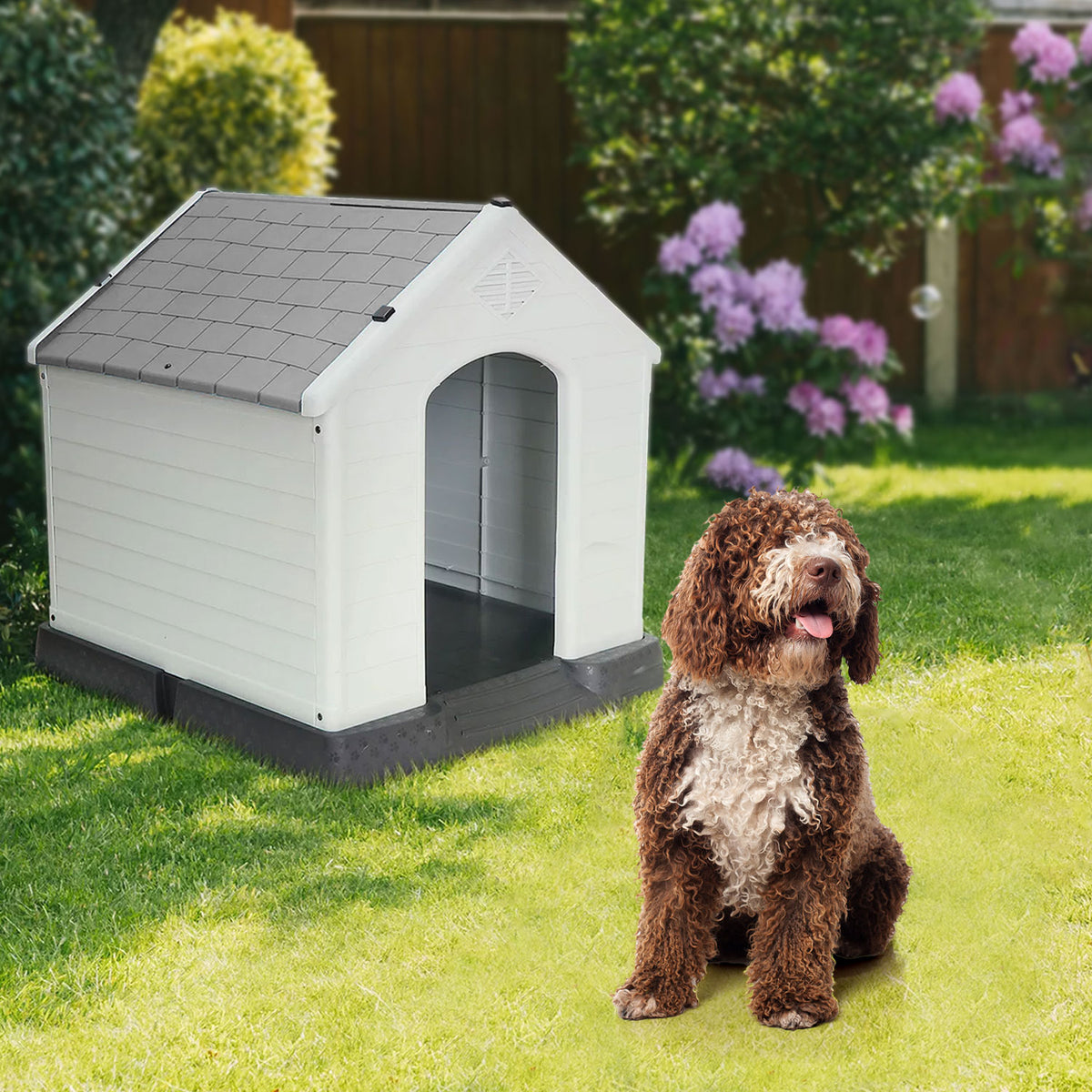 AQPET FRIENDS Chalet Caseta de plástico impermeable para perros y gatos, comodidad y descanso, para interior y exterior