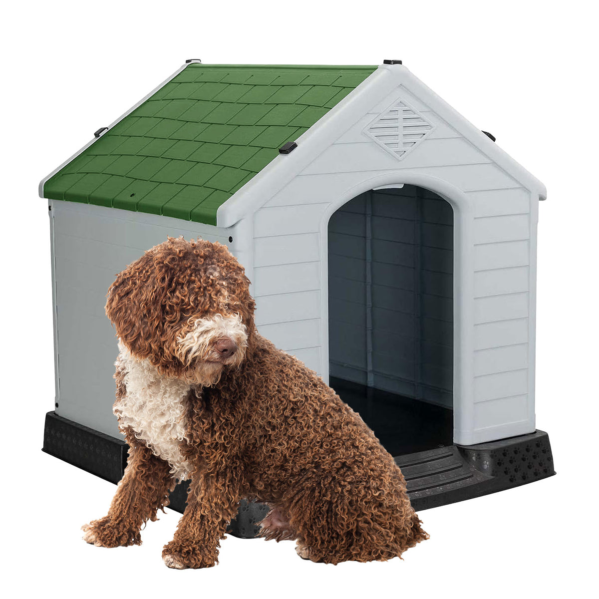 AQPET FRIENDS Chalet Caseta de plástico impermeable para perros y gatos, comodidad y descanso, para interior y exterior