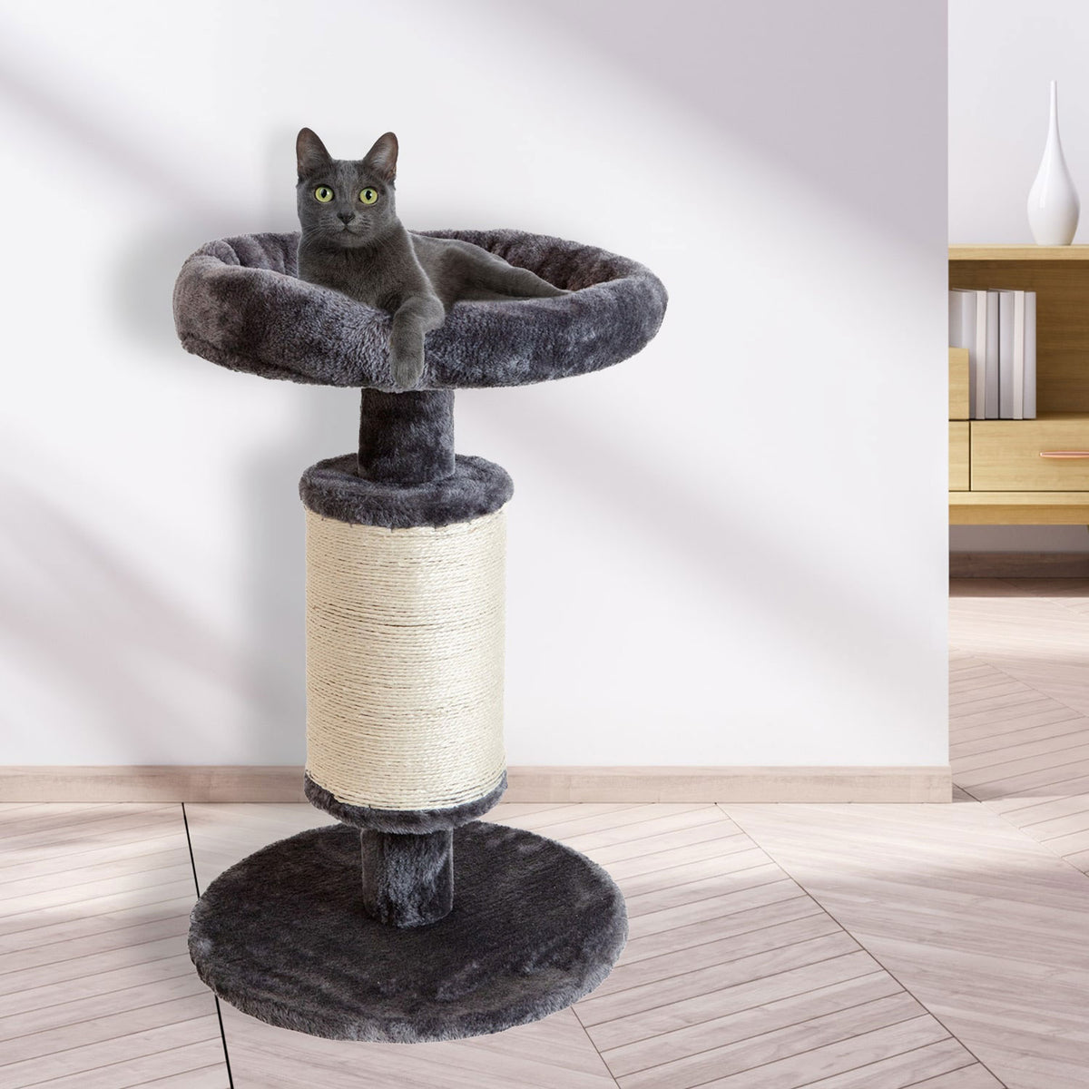 AQPET FRIENDS Rascador de sisal y tela con plataforma, de 58 cm de alto para la máxima diversión de tu gato, color gris