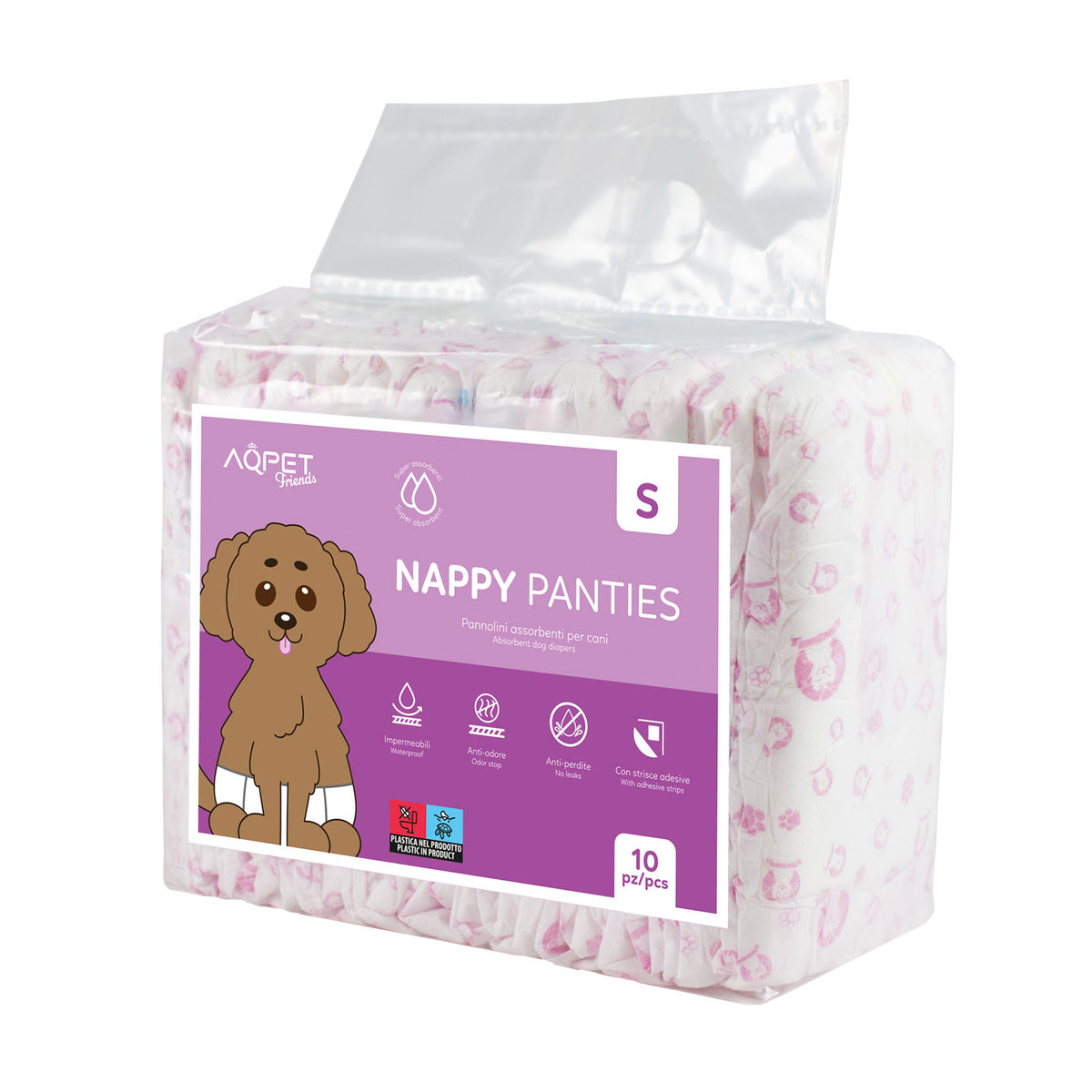AQPET FRIENDS Nappy Panties Pañales de banda para perras, 10 unidades absorbentes para la higiene diaria