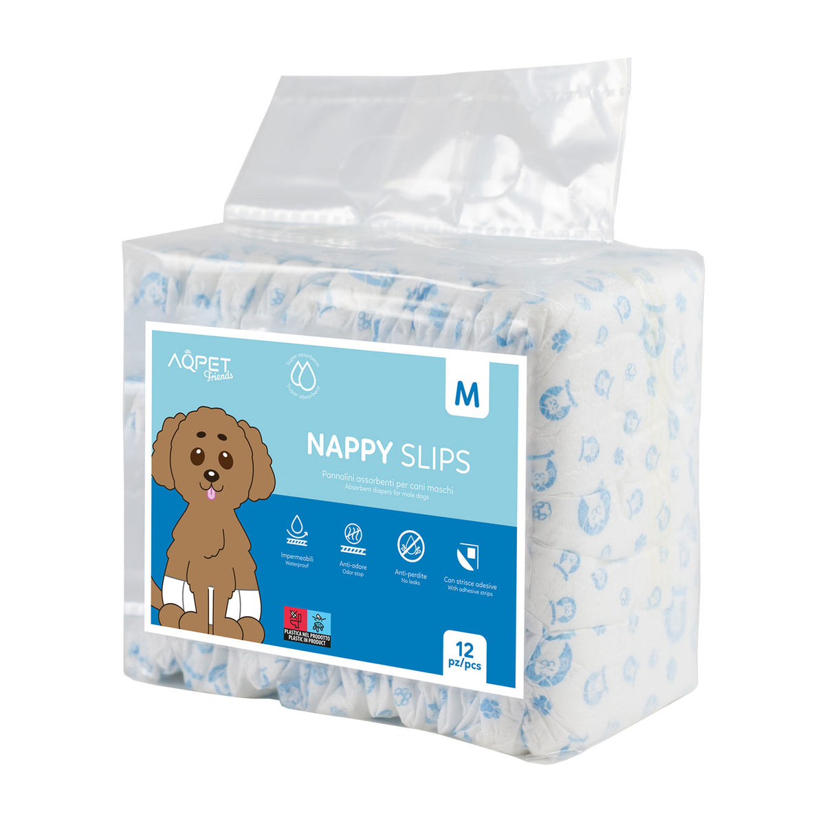 AQPET FRIENDS Nappy Slips Pañales de banda para perros machos, 12 unidades absorbentes para la higiene diaria